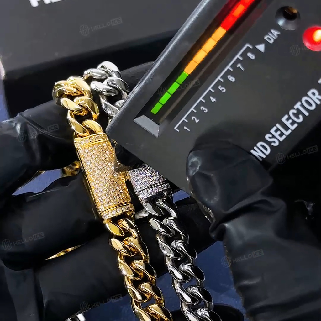 8mm/10mm/12mm/14mm 925S & VVS Moissanite Box Clasp Stainless Steel Cuban Bracelet