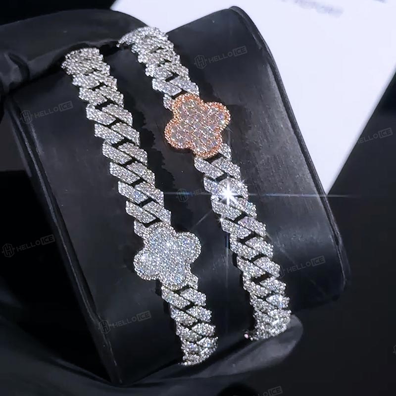 8mm 925S & VVS Moissanite Four Leaves Cuban Bracelet
