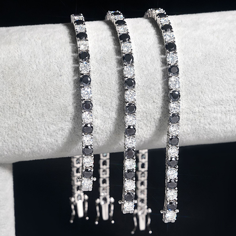 4mm 925S & VVS Moissanite Black&White Tennis Bracelet