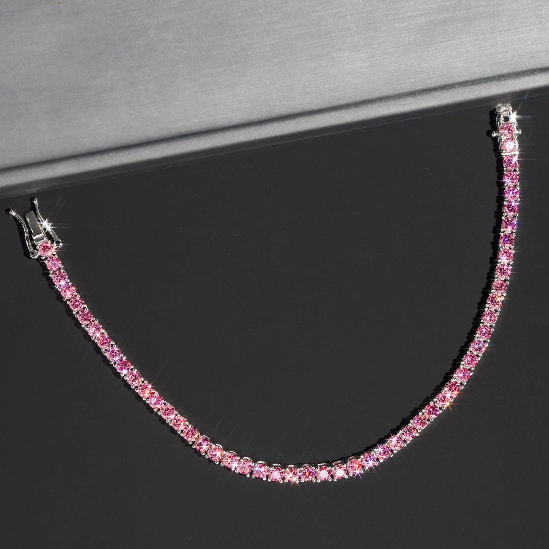 2mm 925S & VVS Moissanite Pink Tennis Bracelet