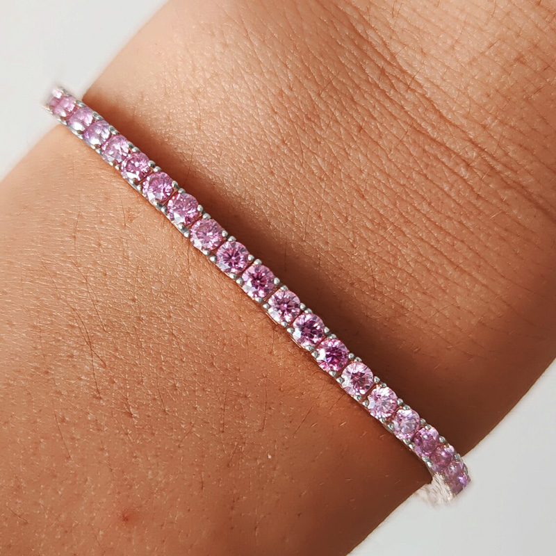 2mm 925S & VVS Moissanite Pink Tennis Bracelet