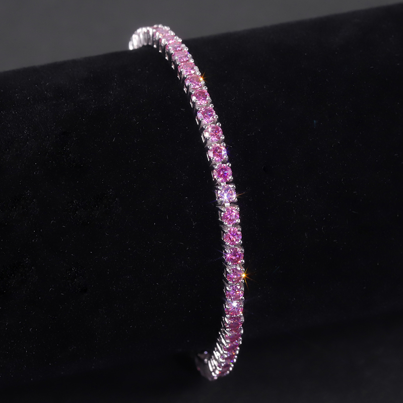 2mm 925S & VVS Moissanite Pink Tennis Bracelet