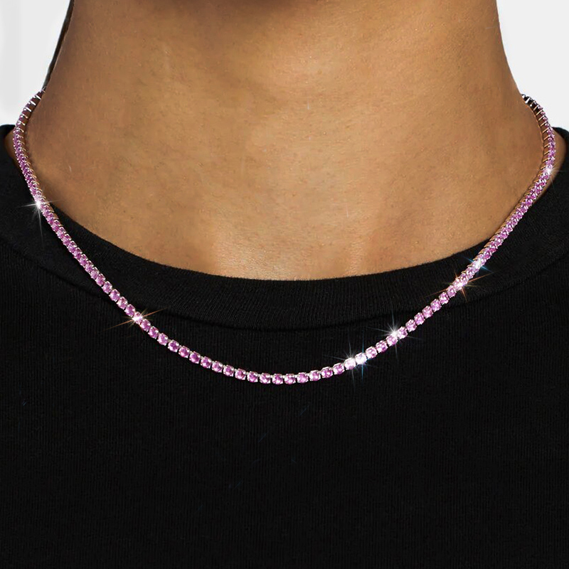 2mm 925S & VVS Moissanite Pink Tennis Chain