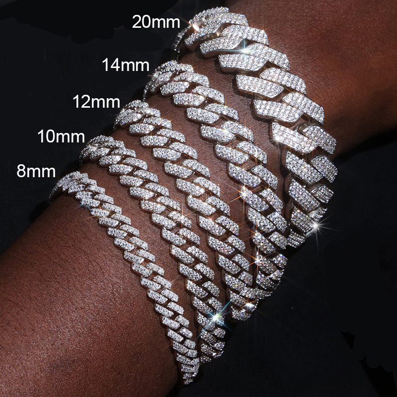 8mm-20mm 925S & VVS Moissanite Prong Cuban Link Bracelet