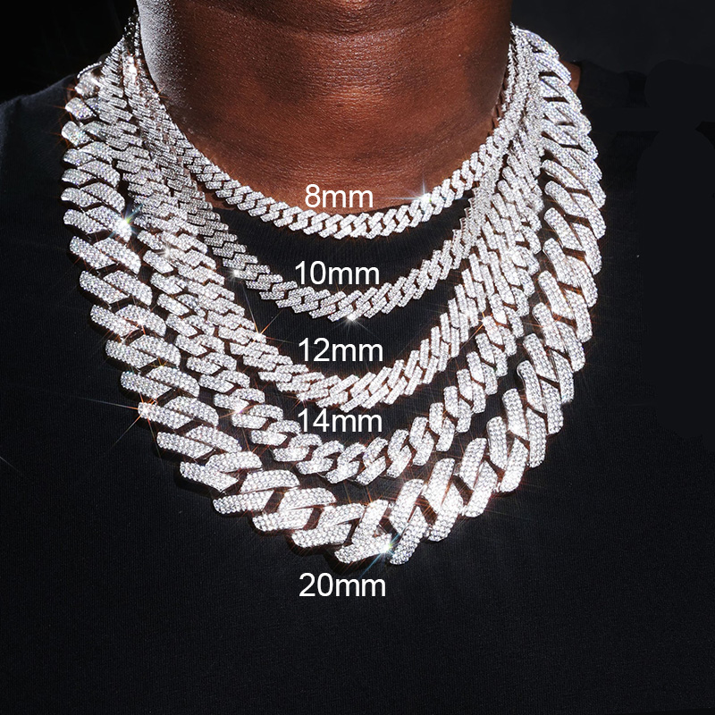 8mm-20mm 925S & VVS Moissanite Prong Cuban Link Chain