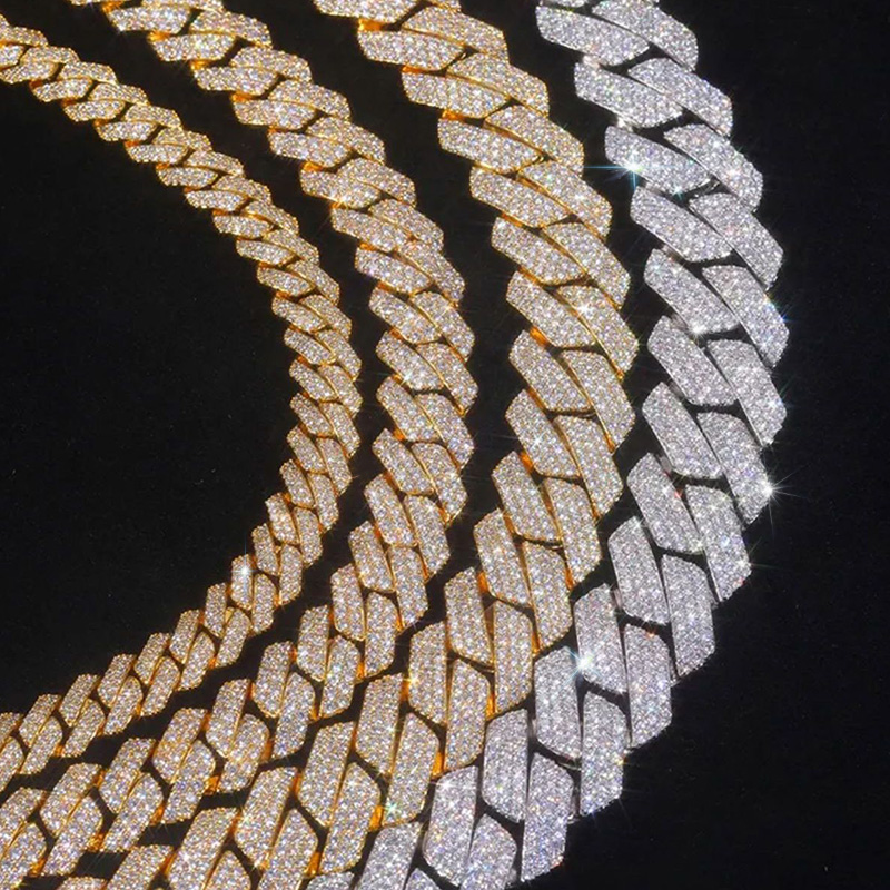 8mm-20mm 925S & VVS Moissanite Prong Cuban Link Chain