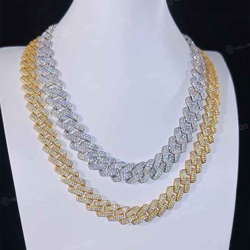8mm-20mm 925S & VVS Moissanite Prong Cuban Link Chain