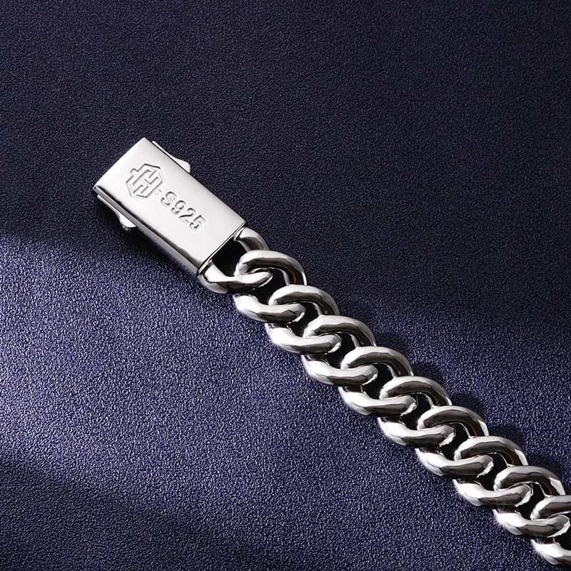 20mm Moissanite S925 Silver Cuban Link Bracelet with Custom Name Box Clasp