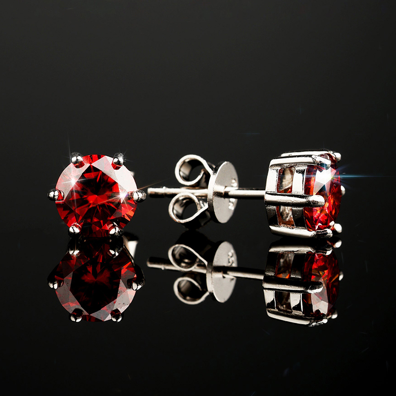 0.5Ct/1Ct Moissanite Ruby Brilliant Round Cut Stud Earrings in S925 Silver