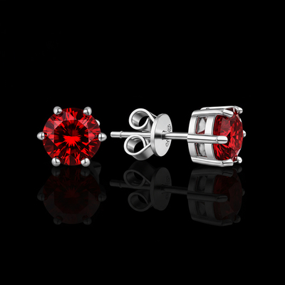 0.5Ct/1Ct Moissanite Ruby Brilliant Round Cut Stud Earrings in S925 Silver