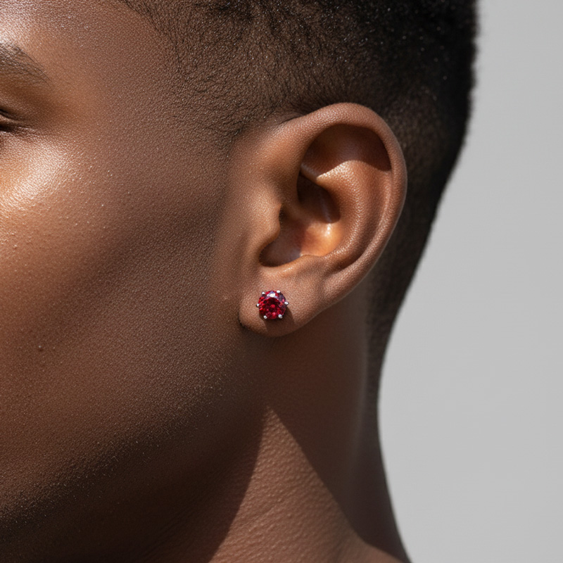 0.5Ct/1Ct Moissanite Ruby Brilliant Round Cut Stud Earrings in S925 Silver