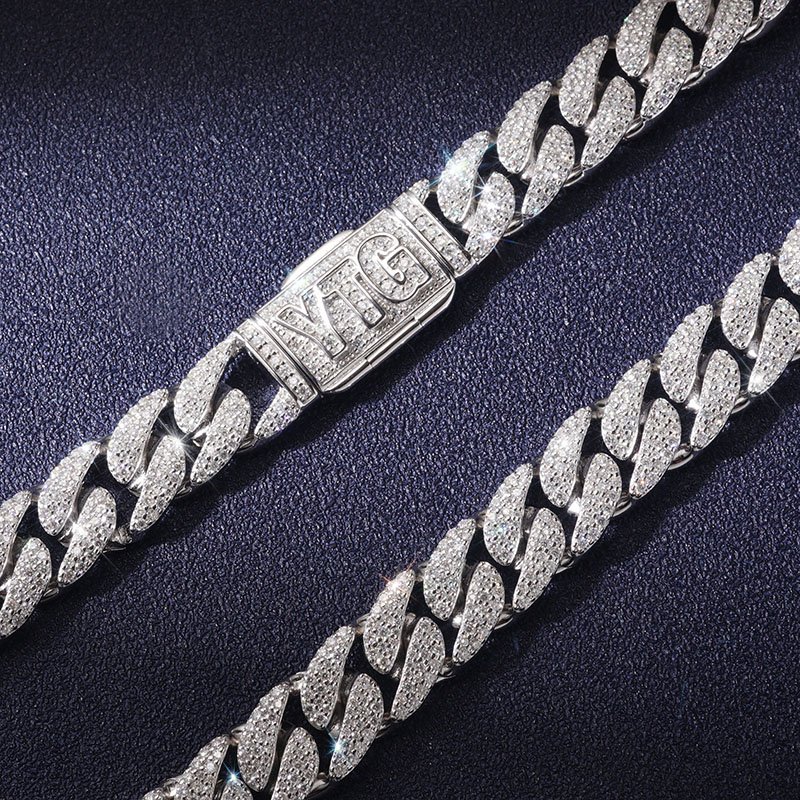 13mm 925S & VVS Moissanite Cuban Link Chain with Custom Name Box Clasp