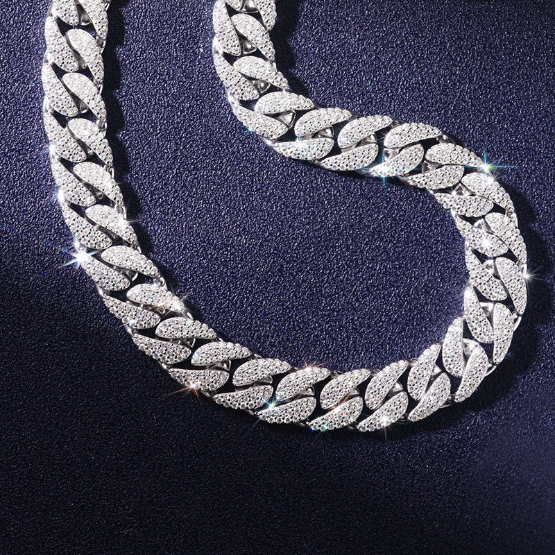 13mm 925S & VVS Moissanite Cuban Link Chain with Custom Name Box Clasp