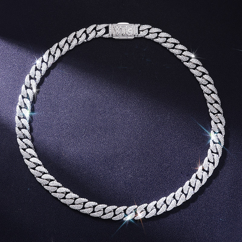 13mm 925S & VVS Moissanite Cuban Link Chain with Custom Name Box Clasp