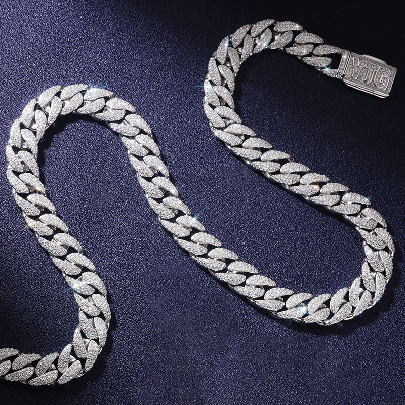 13mm 925S & VVS Moissanite Cuban Link Chain with Custom Name Box Clasp