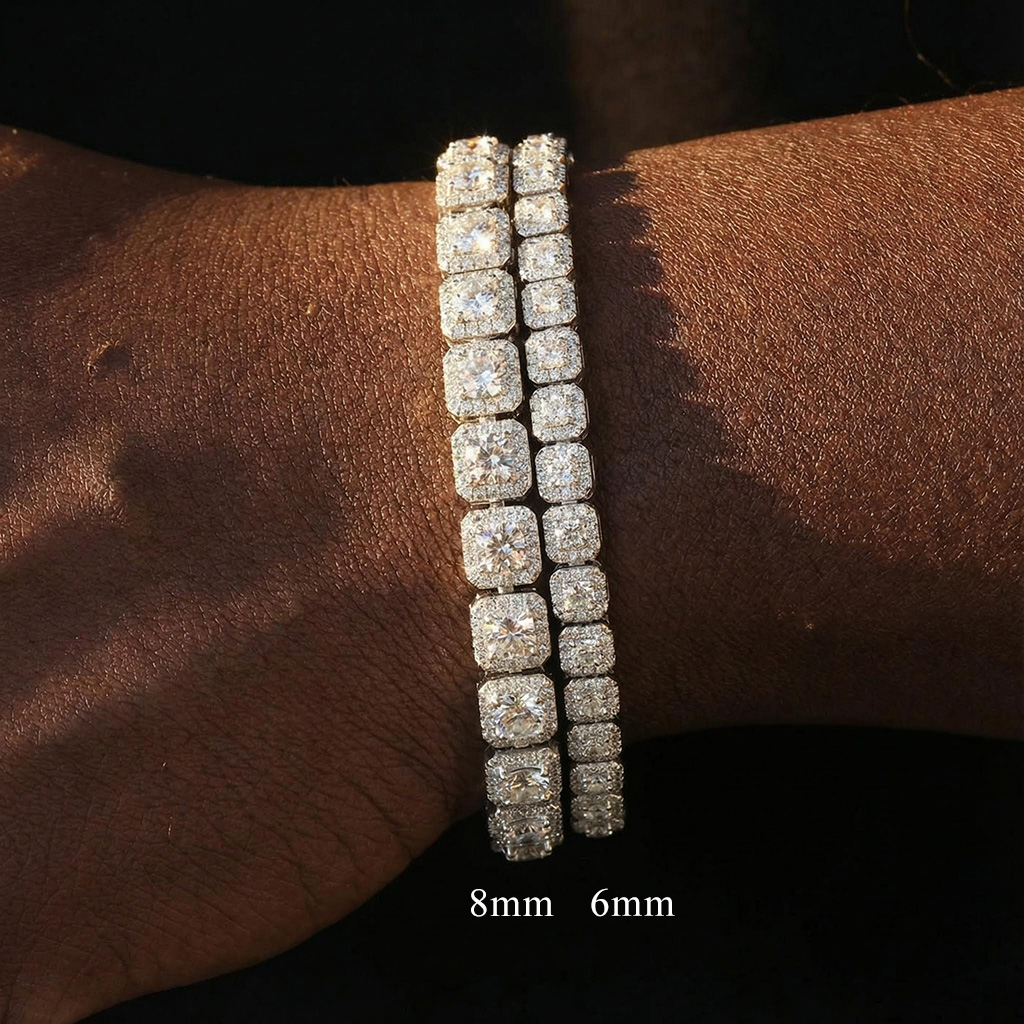 6mm 925S & VVS Moissanite Clustered Halo Tennis Bracelet