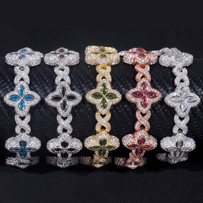 15mm 925S & VVS Moissanite Colorful Clover Bracelet