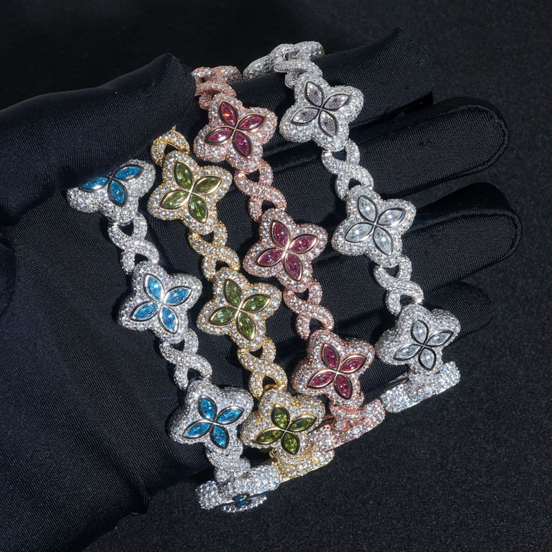 15mm 925S & VVS Moissanite Colorful Clover Bracelet