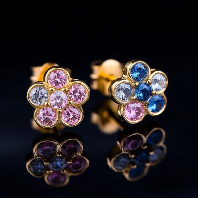 Asymmetric Color Flower Cluster Stud Earrings