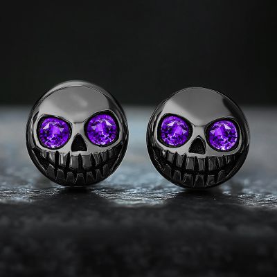 Skull Stud Earrings in Black Gold