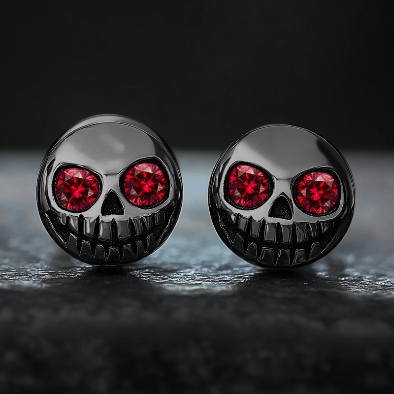 Skull Stud Earrings in Black Gold