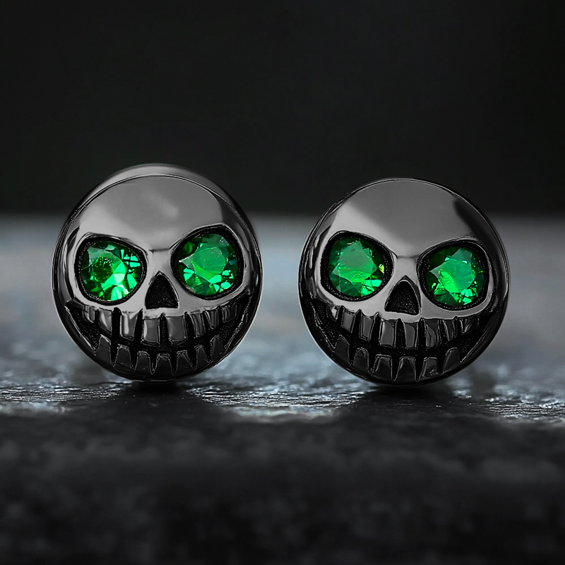 Skull Stud Earrings in Black Gold