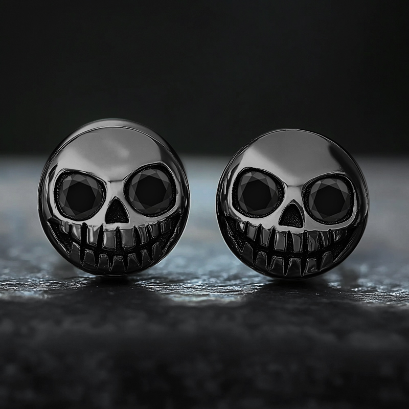 Skull Stud Earrings in Black Gold