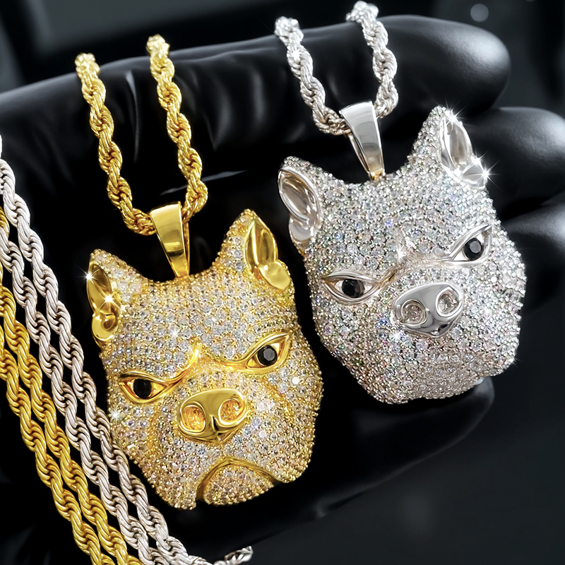 Iced Bull Dog Pendant