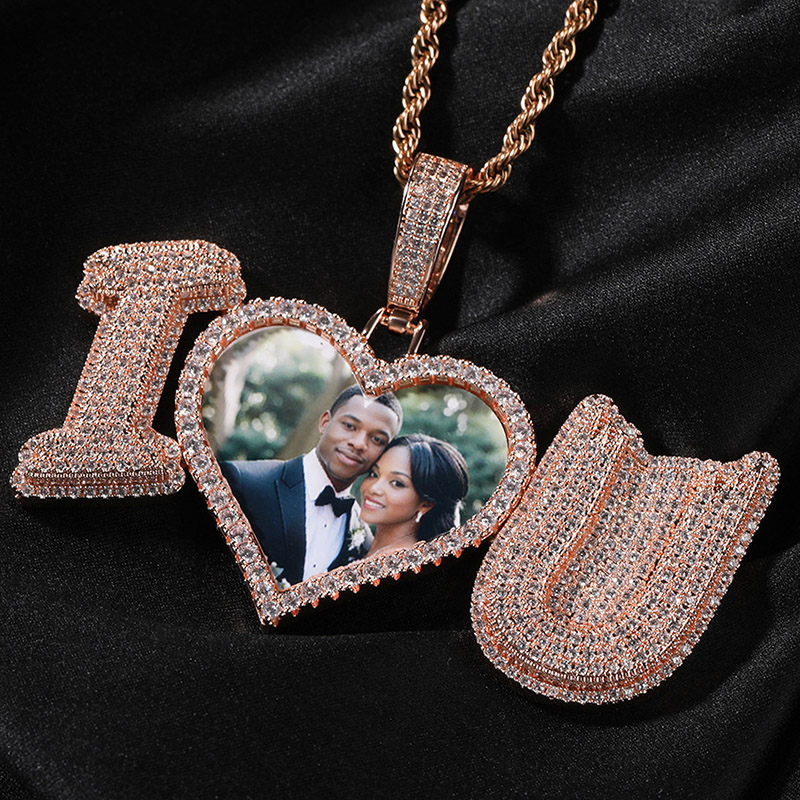 Custom I LOVE U Heart Photo Pendant