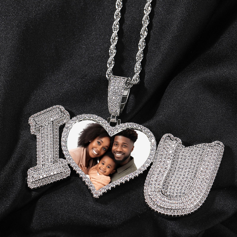 Custom I LOVE U Heart Photo Pendant