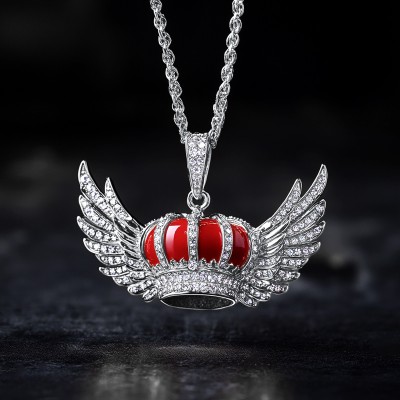 King Crown with Angel Wings Pendant