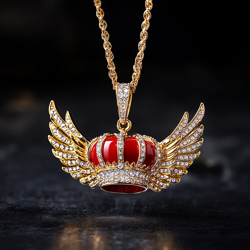 King Crown with Angel Wings Pendant