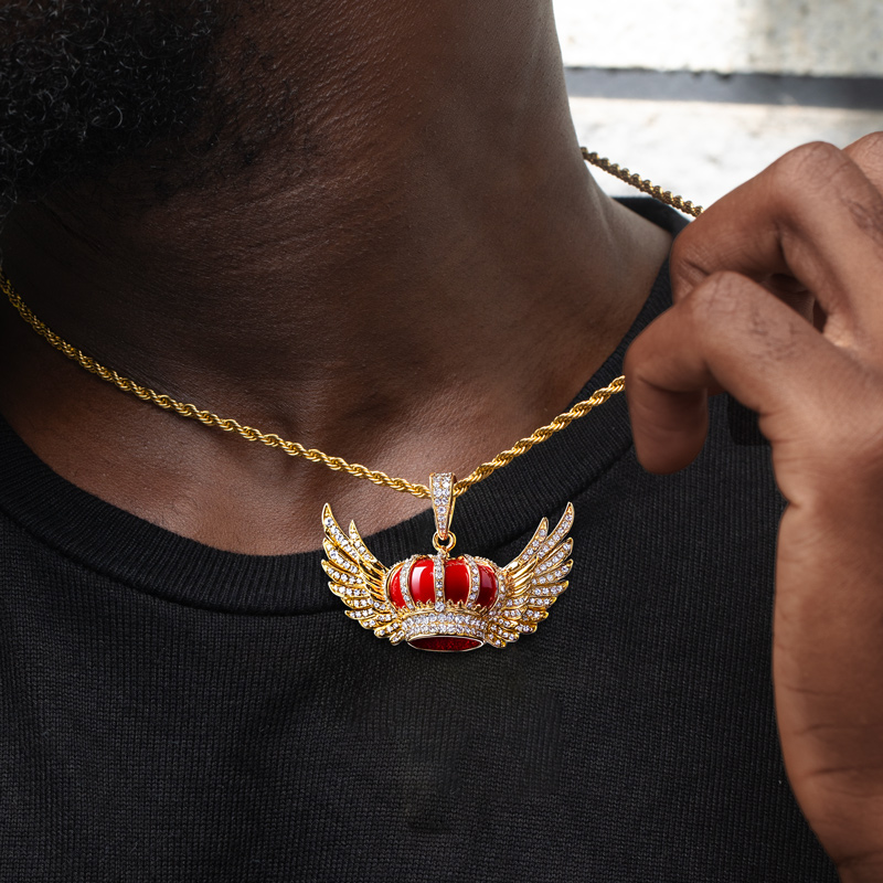 King Crown with Angel Wings Pendant