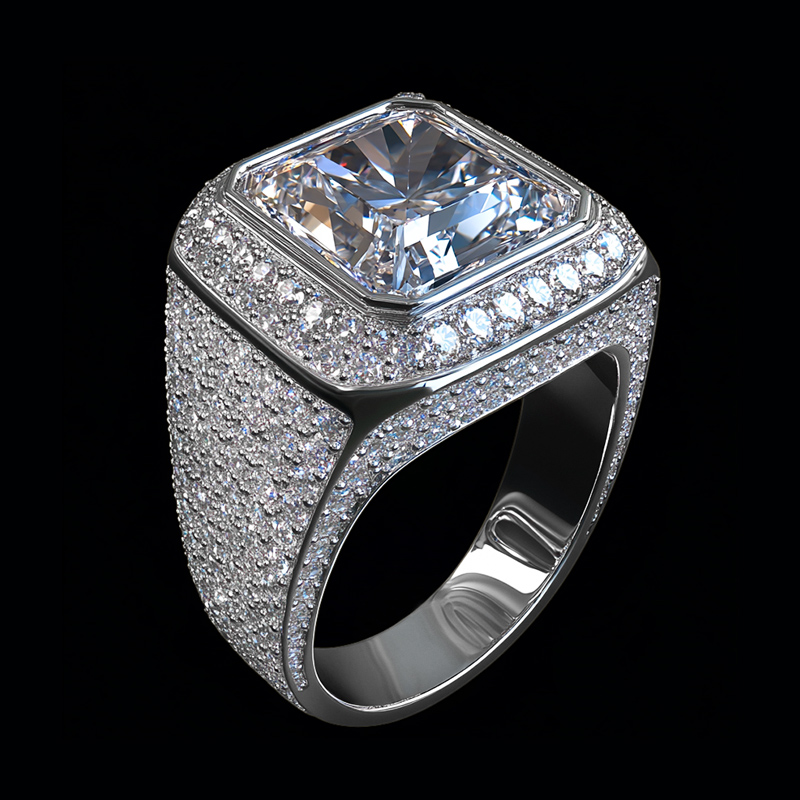 Men's Asscher Cut Micro Paved Ring