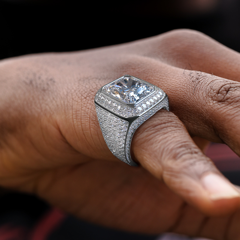 Men's Asscher Cut Micro Paved Ring