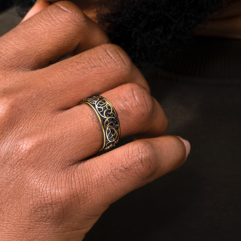 Men's Vintage Pattern Black Stone Ring