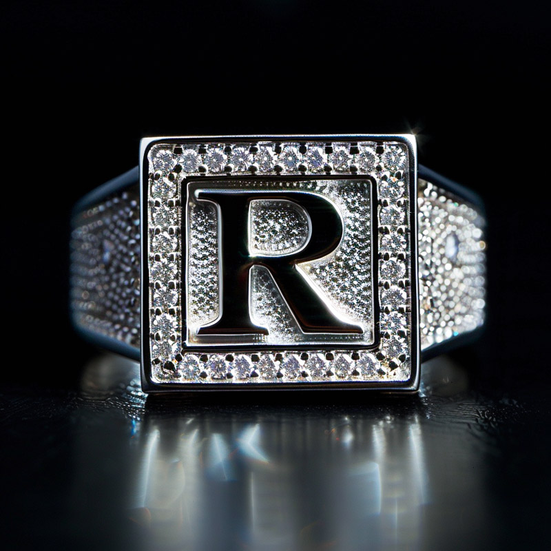 Micro Pave Square 26 Initial Letters Ring