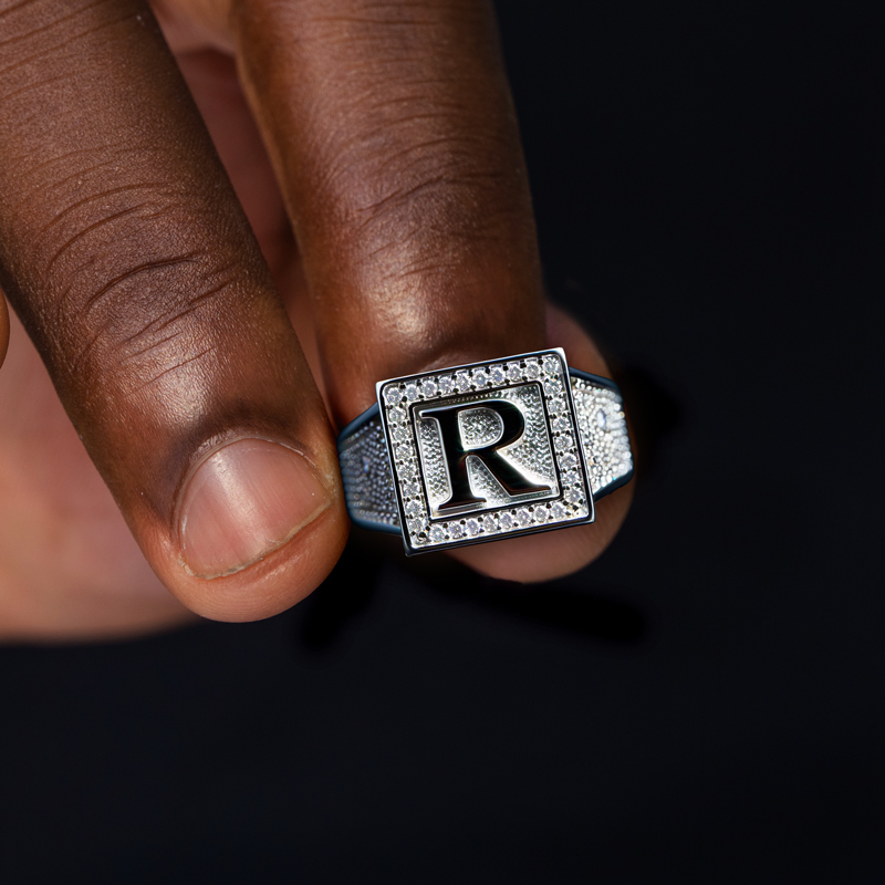 Micro Pave Square 26 Initial Letters Ring