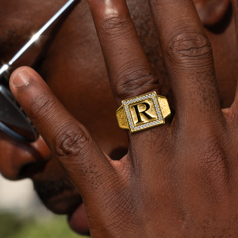 Micro Pave Square 26 Initial Letters Ring