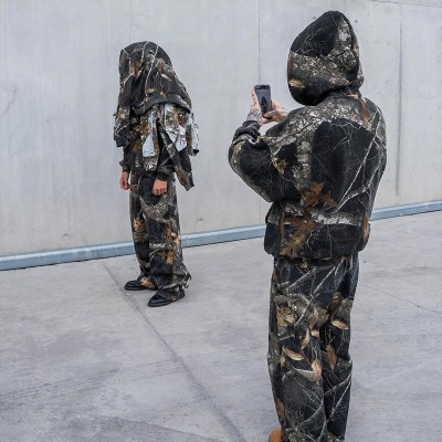 Camouflage Maple Leaf Print Hoodie Set