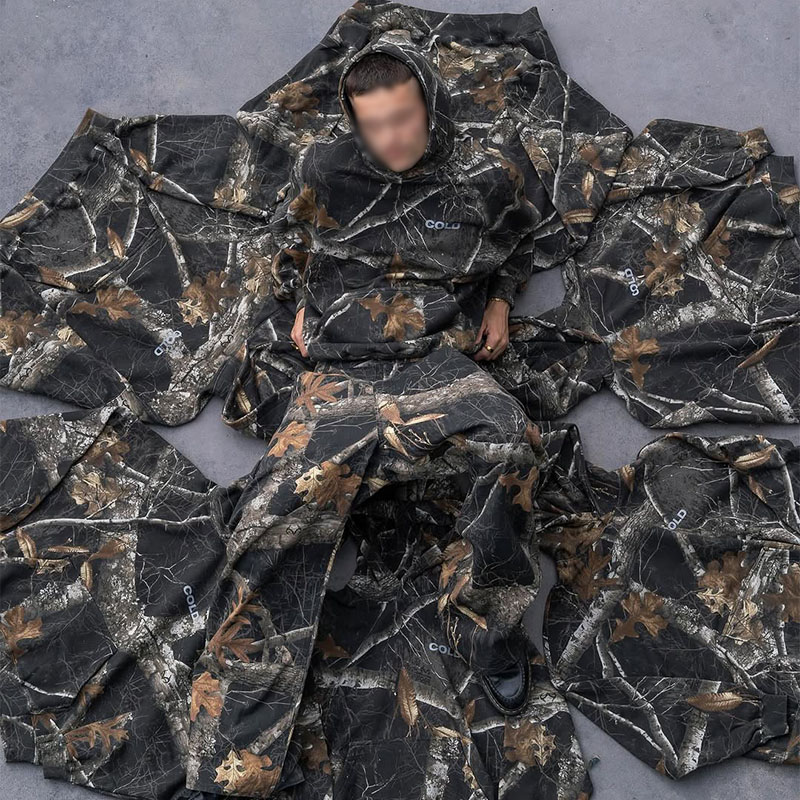 Camouflage Maple Leaf Print Hoodie Set