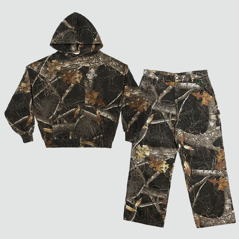 Camouflage Maple Leaf Print Hoodie Set