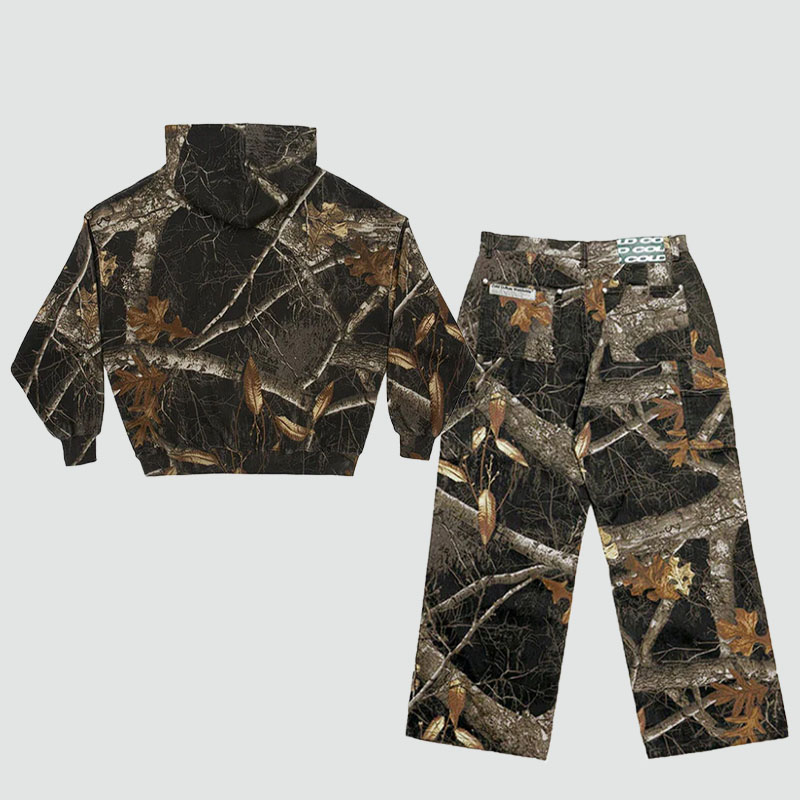 Camouflage Maple Leaf Print Hoodie Set