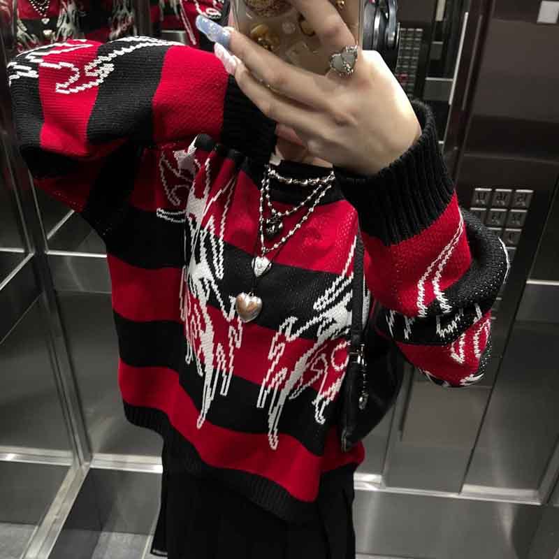 Y2K Striped Patchwork Jacquard Sweater