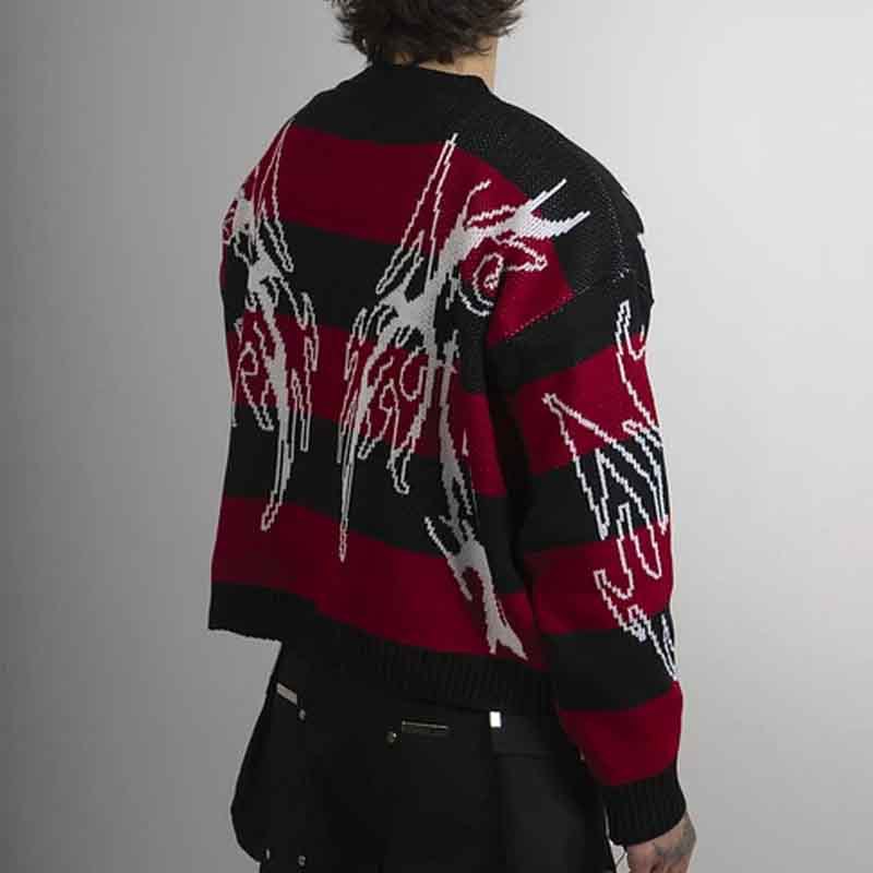 Y2K Striped Patchwork Jacquard Sweater