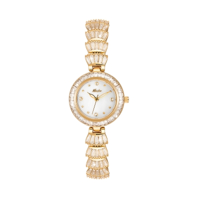 Iced Women's Quartz Watch With Shell Strap