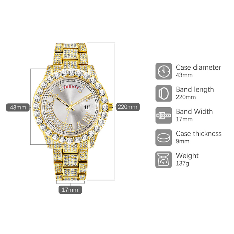 Iced Roman Numerals Week Calendar Men's Watch