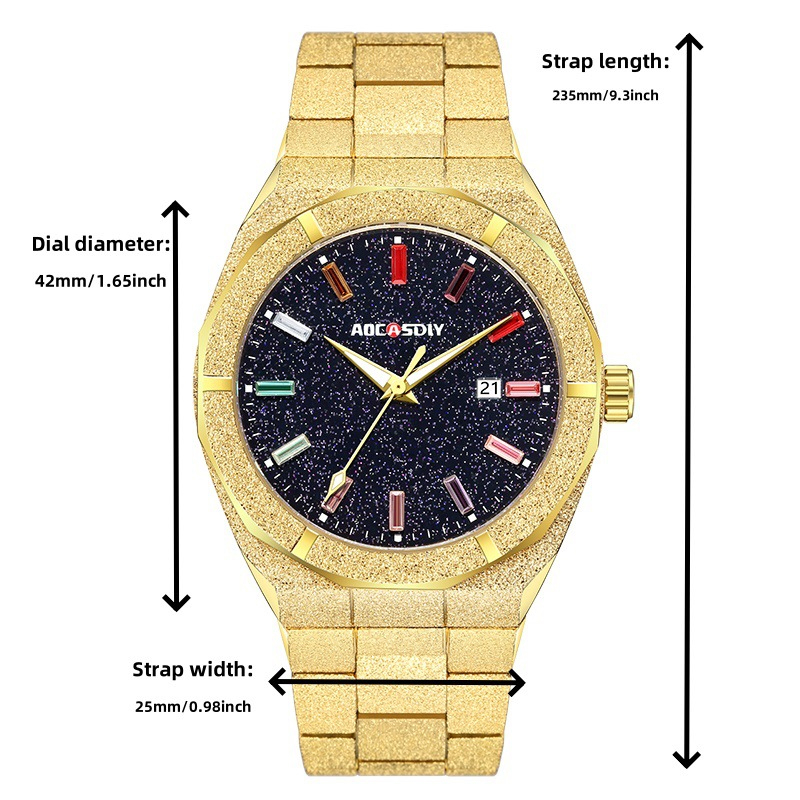 Iced Glitter Calendar Color Men's Watch