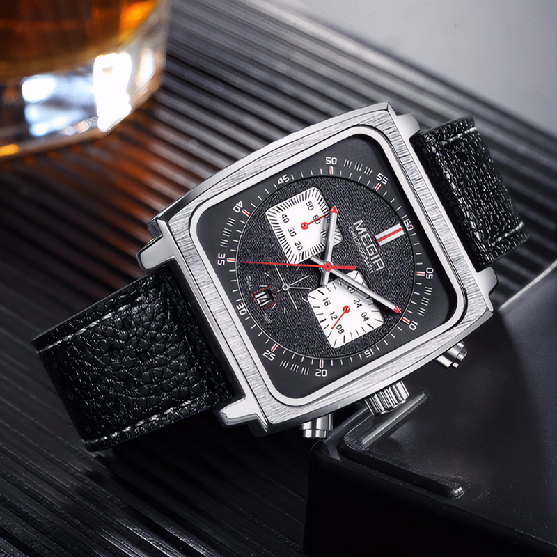 Calendar 24 Hour Display Luminous  Square Men's  Quartz Watch