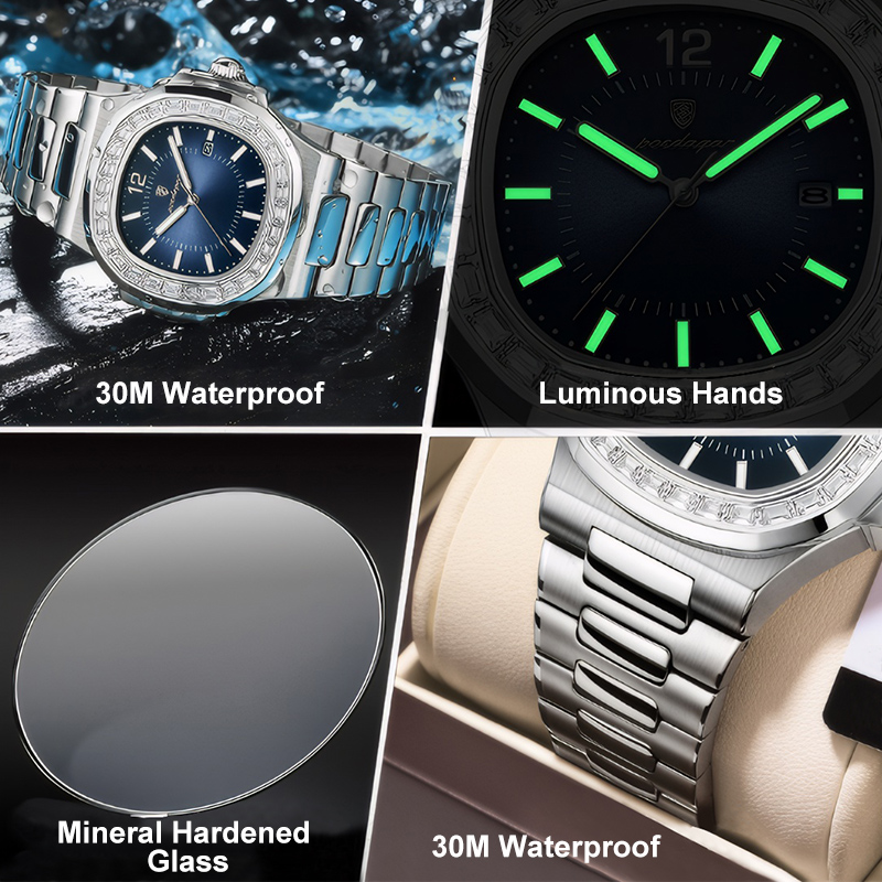 Iced Square Calendar Luminous Men's Quartz Watch